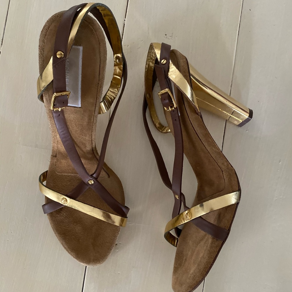 Micheal Kors gold and brown sandal